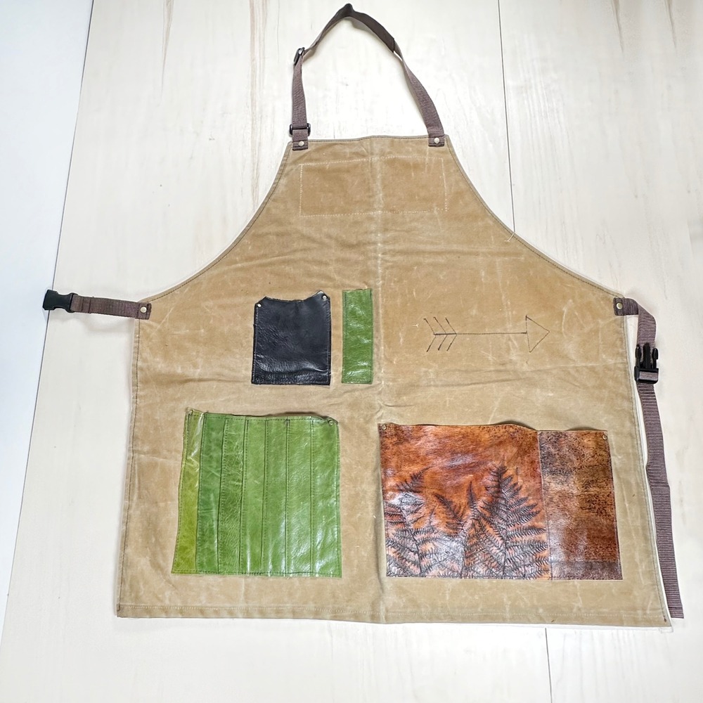 Heavy‎ Duty Waxed Canvas Leather Fern Pocket Apron Tan Adjustable Workwear